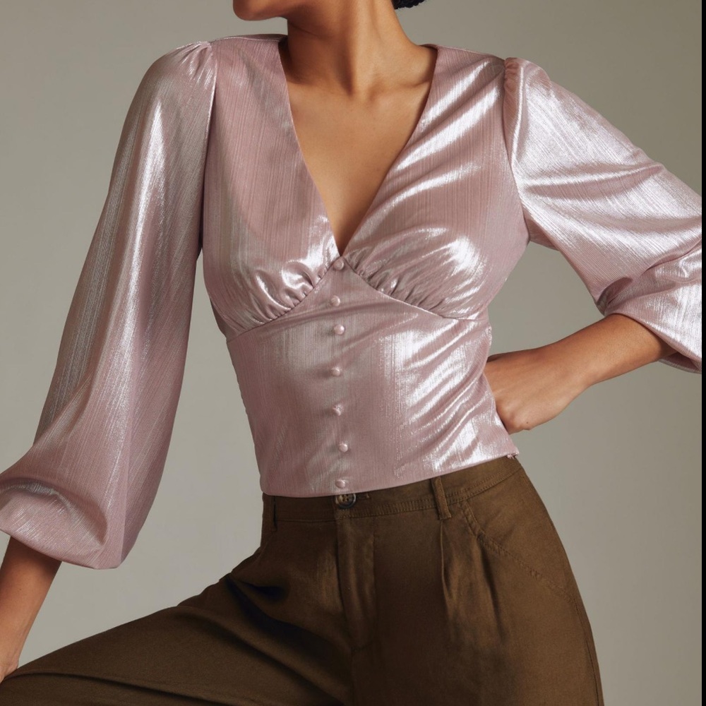 Never Worn Anthropologie Flat White Shine Blouse Pink